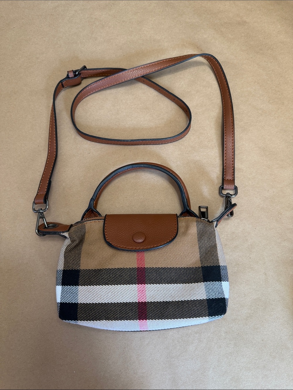 Classic Plaid Crossbody Top-Handle Bag in Tan